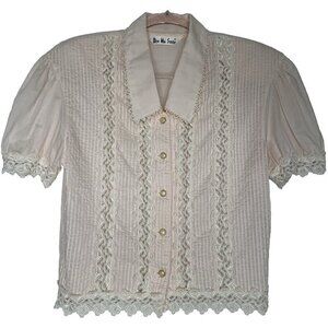 Ben Ma Shien Pink Lace Pintuck Shirt Blouse Button up S M Retro Tuxedo